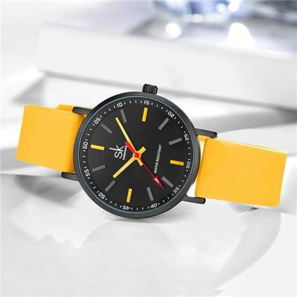 SK Ultra Thin Fashion Sport Sweatproof Women Watch, Silicone Band, Yellow